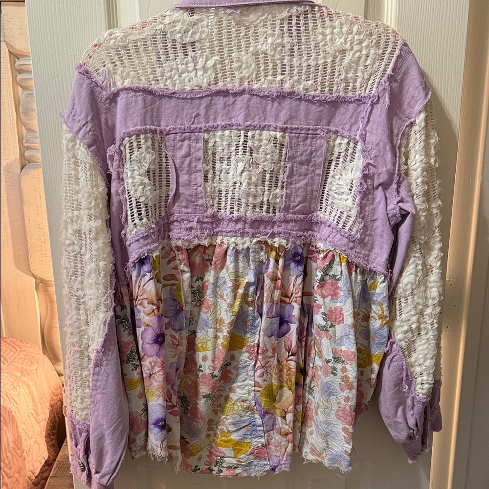 POL Lavender Patchwork Floral Button-Front Jacket… - image 7